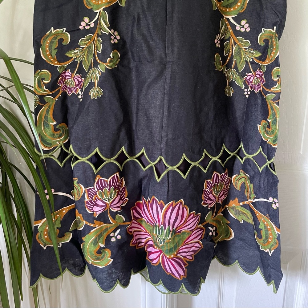 FARM Rio Ravenela Floral Embroidered Black Linen Midi Dress Women's Small NWT - Picture 10 of 16
